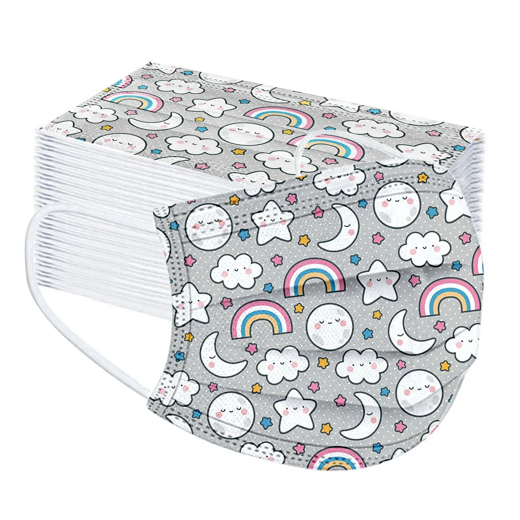 

22 Patterns Masks 50 Pc Kids Cartoon Mask Disposable Christmas Rainbow Printed Mouth Cover Three Layer Face Mask Masque
