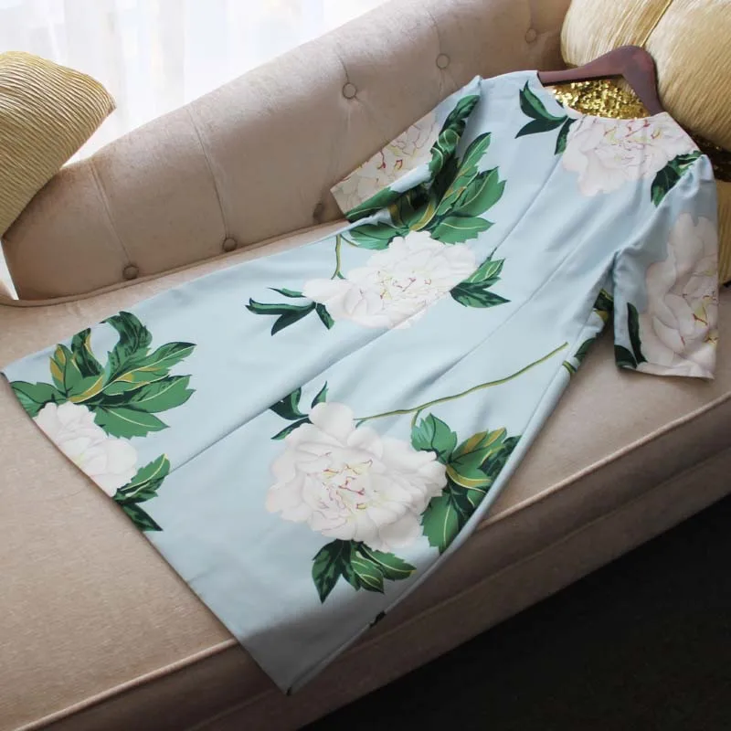 

Women 2021 New Summer Runway Fashion Short Sleeve Floral Printing Dress Elegant Lady Holiday Casual Aline Robe Vestidos