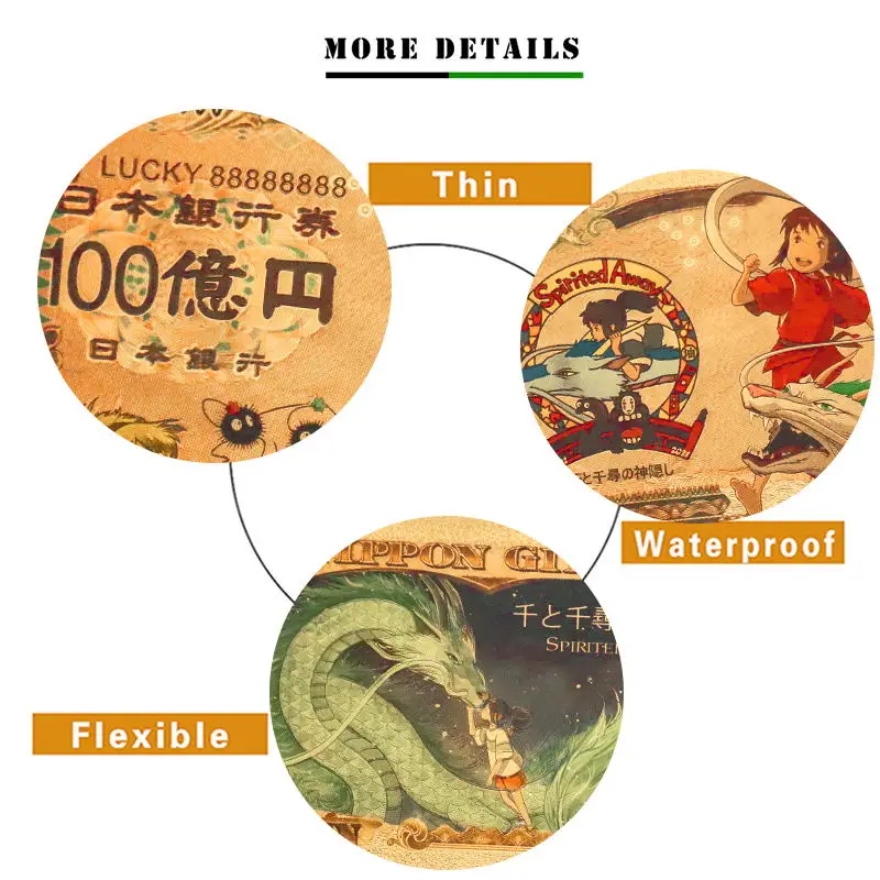 Новые японские аниме наборы для банкнот с пириллированным изображением золотые