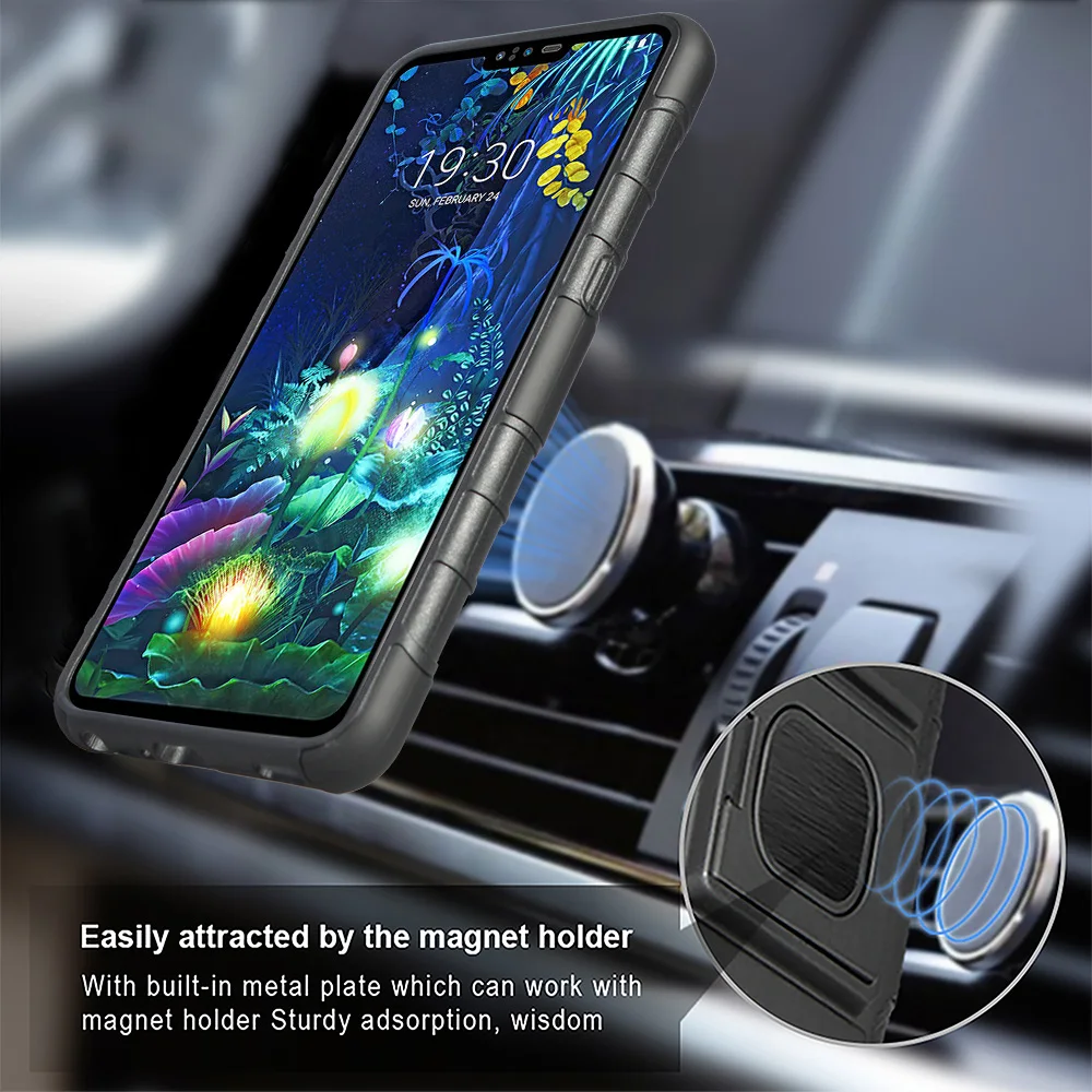 

Black color anti-drop hybrid shockproof kickstand PC TPU phone case for LG v50