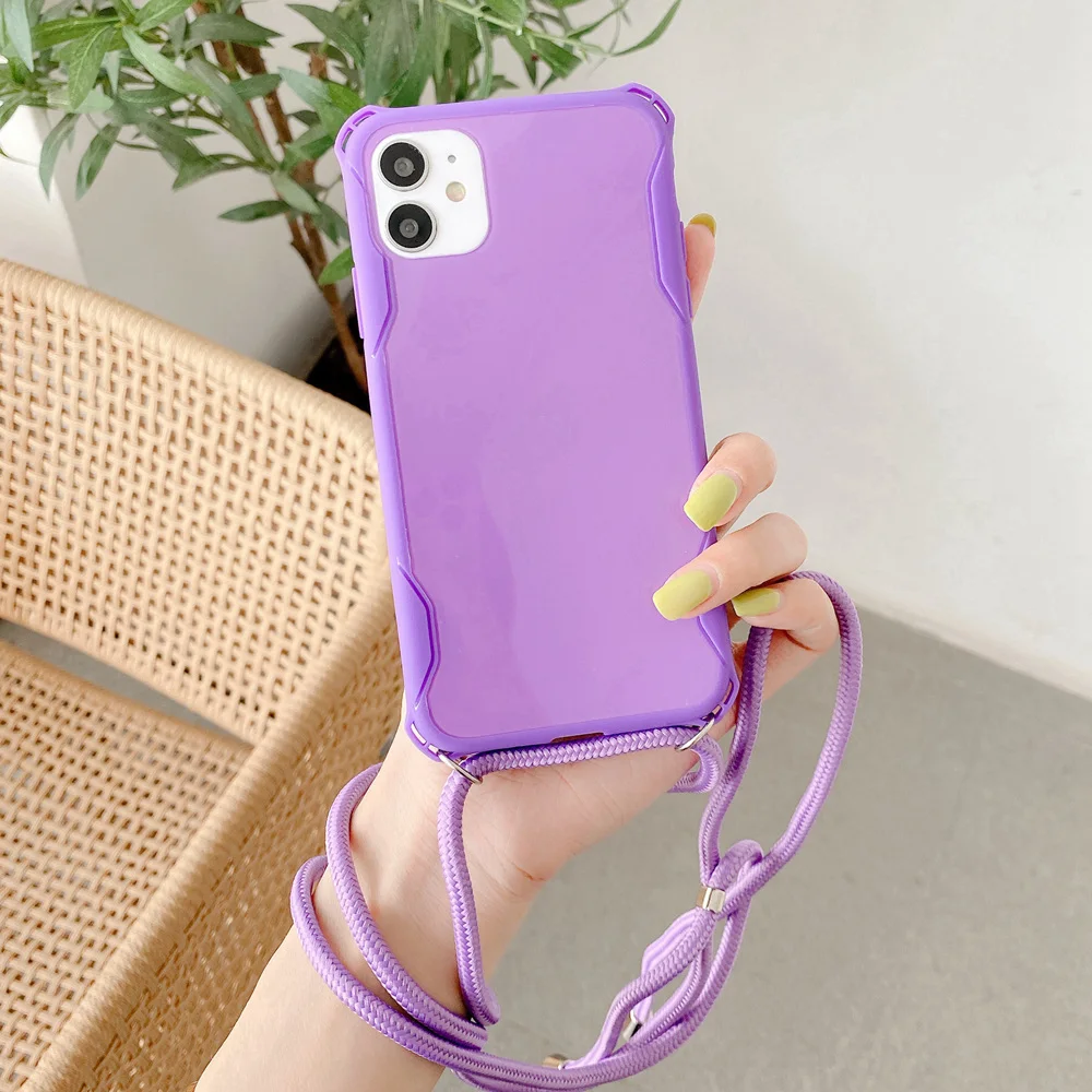 Противоударный чехол с ремешком через шею и для телефона iPhone 13 X XR Xs Max мягкая