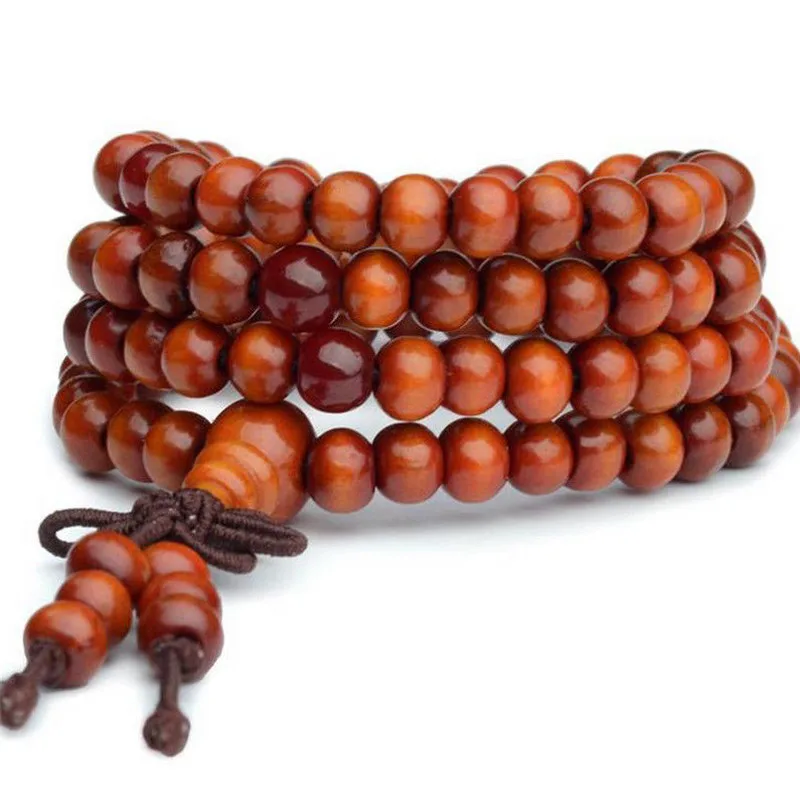

6mm Natural Sandalwood Buddhist Buddha Meditation Wooden Beaded Mala Bracelet For Women Men Prayer Rosary Hanging Decoration