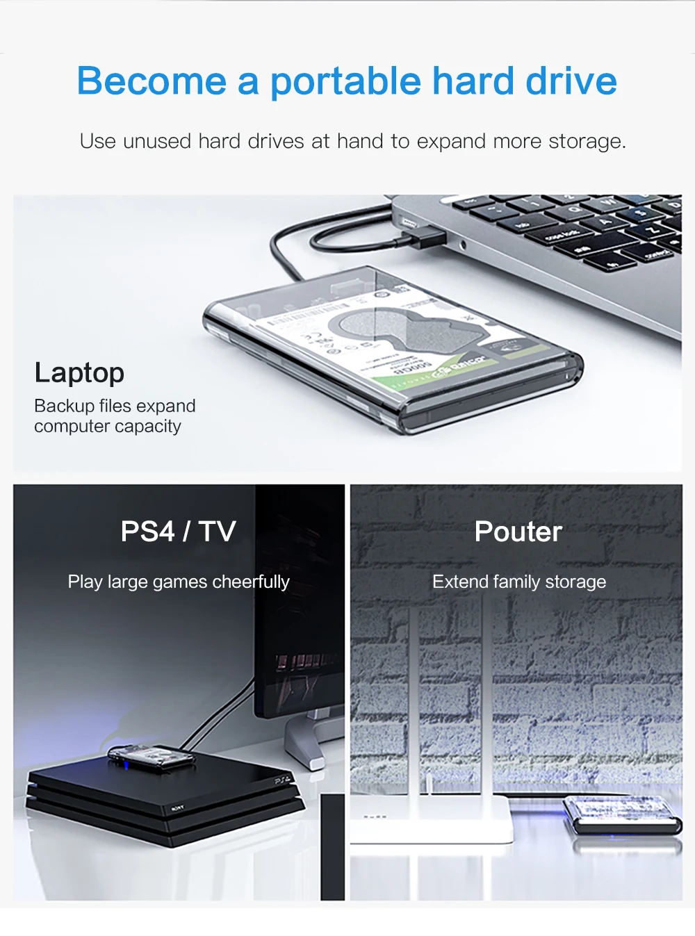 THU Тип C 2,5 ''Прозрачный жесткий чехол USB3.1 Gen2 10 Гбит/с жесткого диска Поддержка протокола UASP корпус для жесткого диска