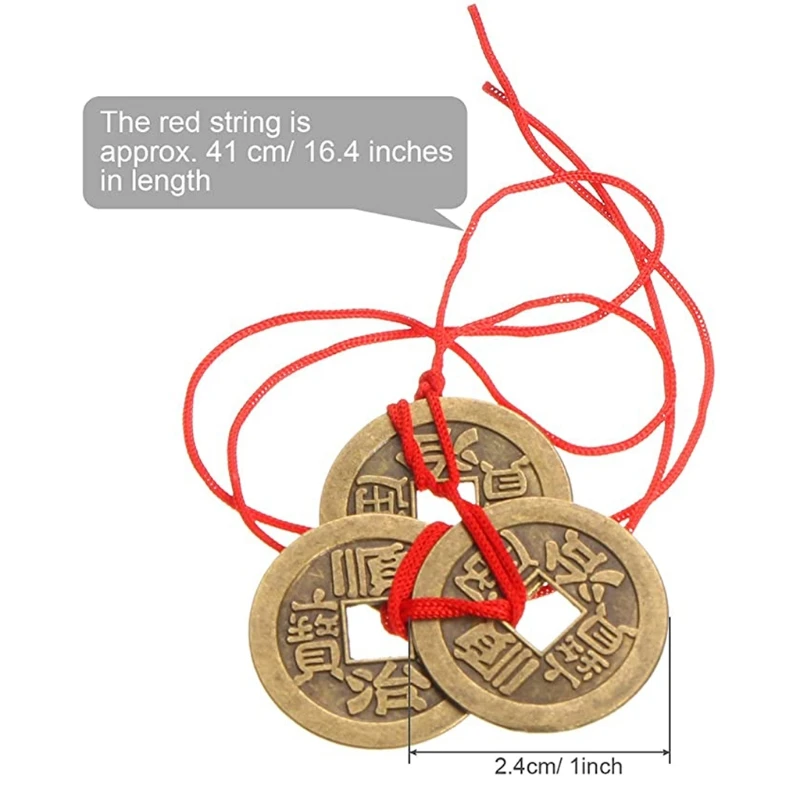 

10Pcs Chinese Fortune Coins Feng Shui Coins I-Ching Coins Kit Traditional Coins with Red String for Wealth and Success