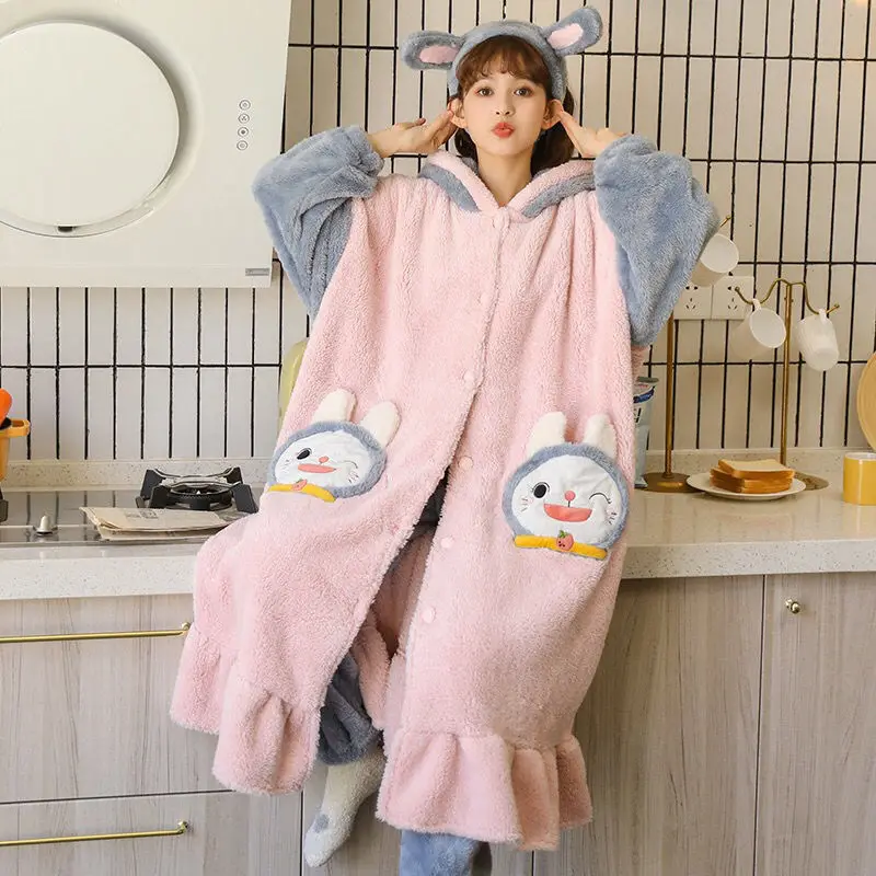 Женская пижама утолщенный теплый свободный банный халат для лица из кораллового