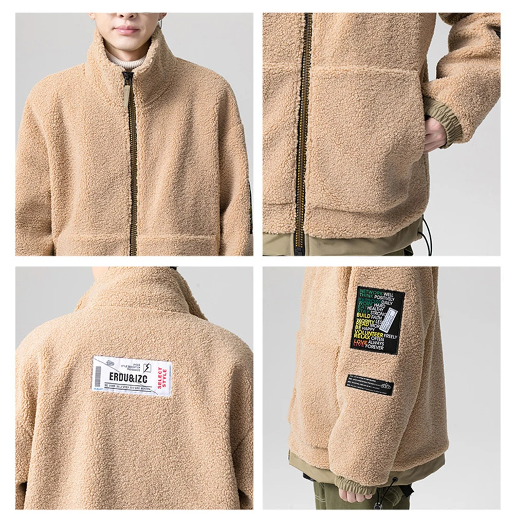 Covrlge Men Zipper Lambswool Coat Winter New Youth Trend All-match Jacket Men's Slim Fashion Warm Jacket Streetwear Male MWM112