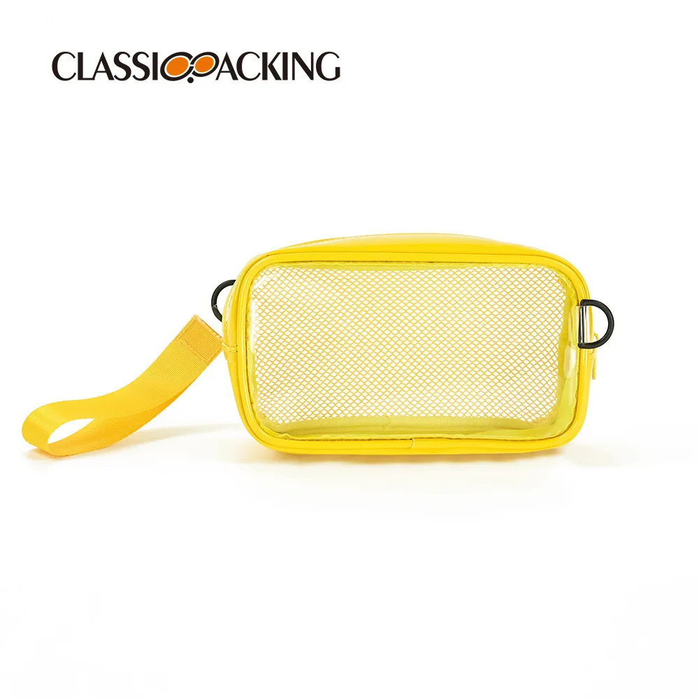 

Yellow and Transparent Cosmetic Storage Bag Casual Women Zipper Messenger Bag Large Travel Shoulder Organizer Case