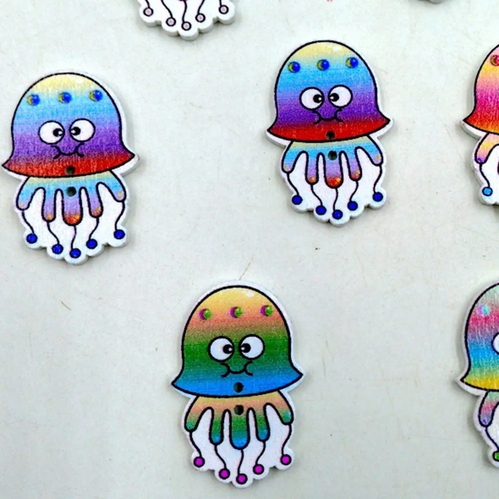 100 шт многоцветные милые Мультяшные Медузы деревянные пуговицы с рисунком 2