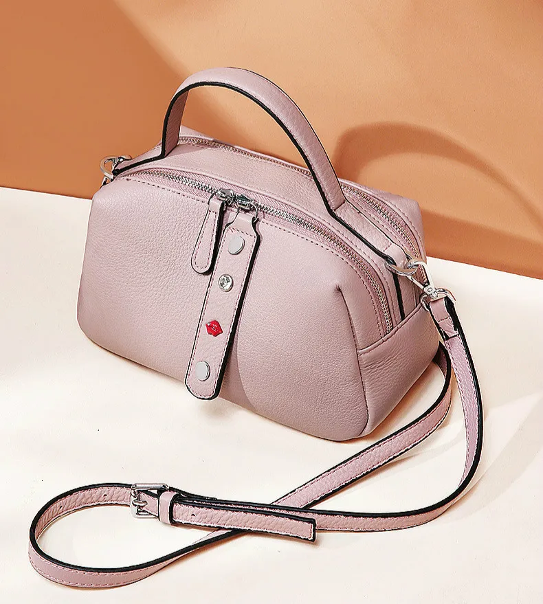 Fashion Genuine Leather Women Top-handle Bags Double Zipper Crossbody Messenger Bag Small Female Shoulder Casual Handbags |