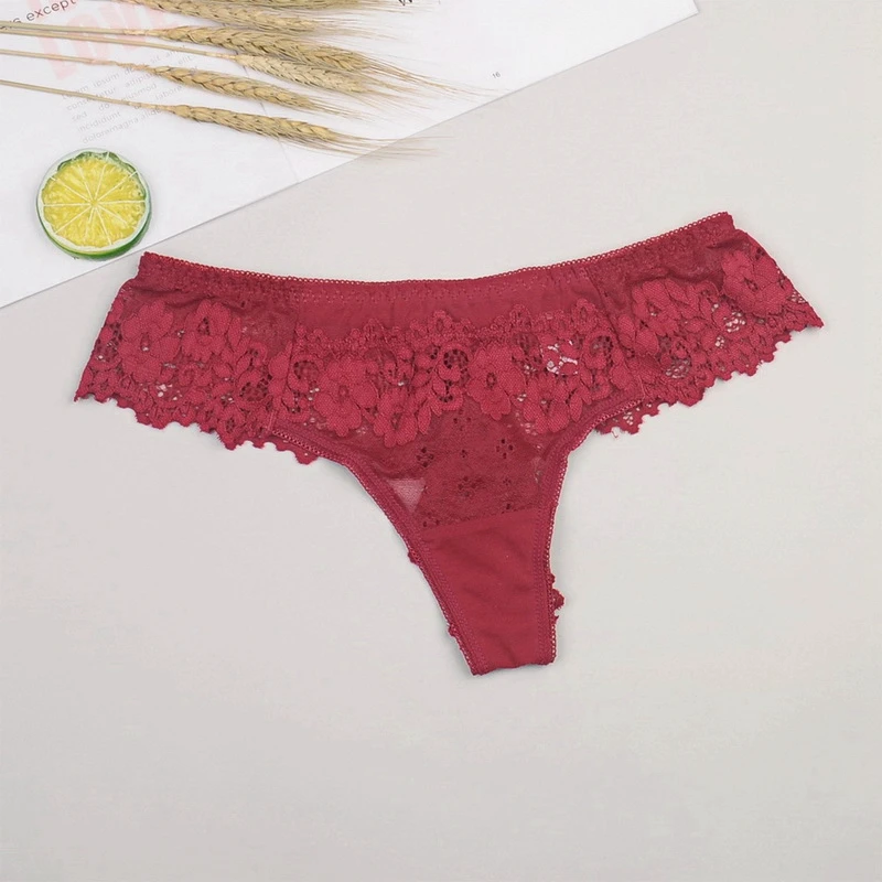 

WENYUJH Women Sexy Lace Lingerie Temptation Low-waist Panties Embroidery Thong Transparent Hollow Out Underwear Female G String
