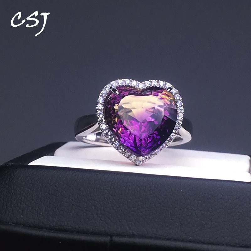 CSJ кольцо с аметрином и Кулон Ювелирные наборы сердце 12 мм Птичье гнездо огранка