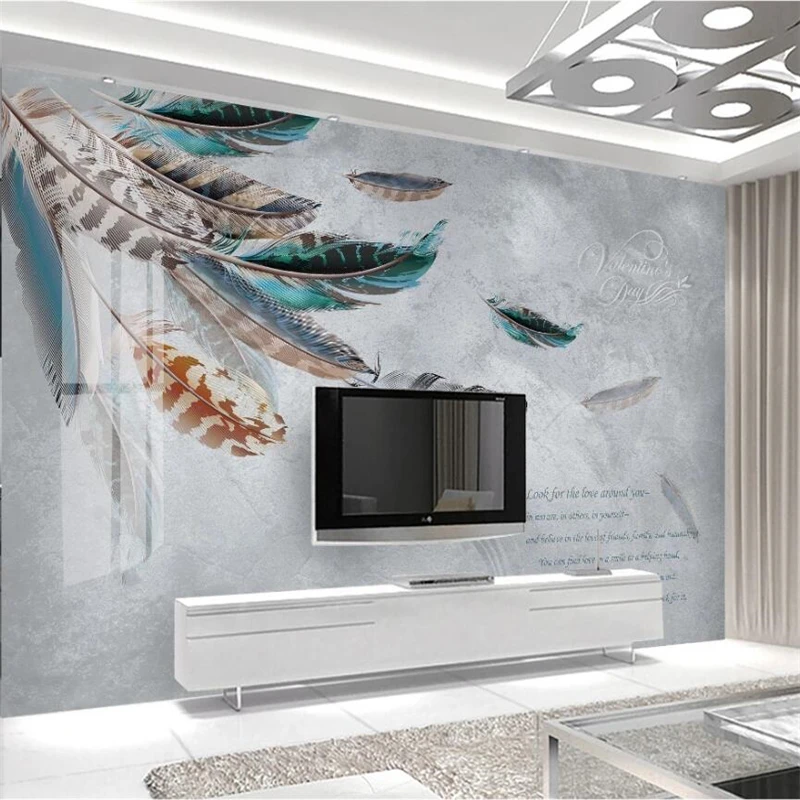 

Beibehang Custom wallpaper 3d murals Nordic plant leaf feather modern minimalist marbled background wall papers home decor mural