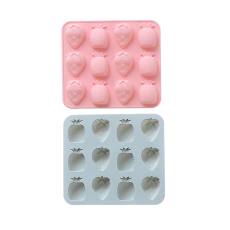 

12 Cavity Pineapple Strawberry Fruit Silicone Cake Mold Chocolate Fondant Mould Cookie Cupcake Decoration Ice 3D Mold Tool brush