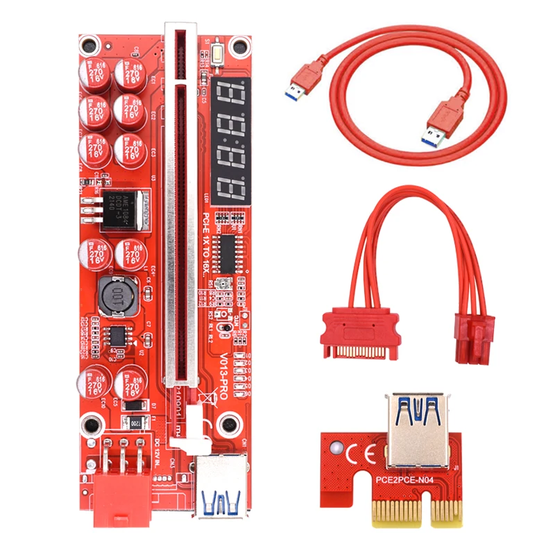 

10PCS TISHRIC Riser 013 Pro 6 Pin PCI Express x16 Riser Card With Temperature Voltage Display GPU Graphics Adapter PCIE Riser