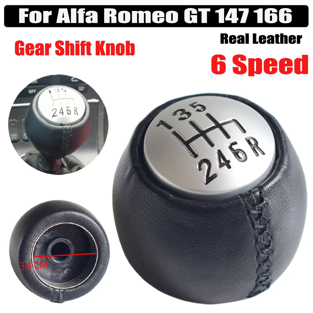 

6 Speed Manual Gear Shift Knob Leather Gear Shifter Lever Hand Ball For Alfa/Romeo GT 147 166 3.2 V6