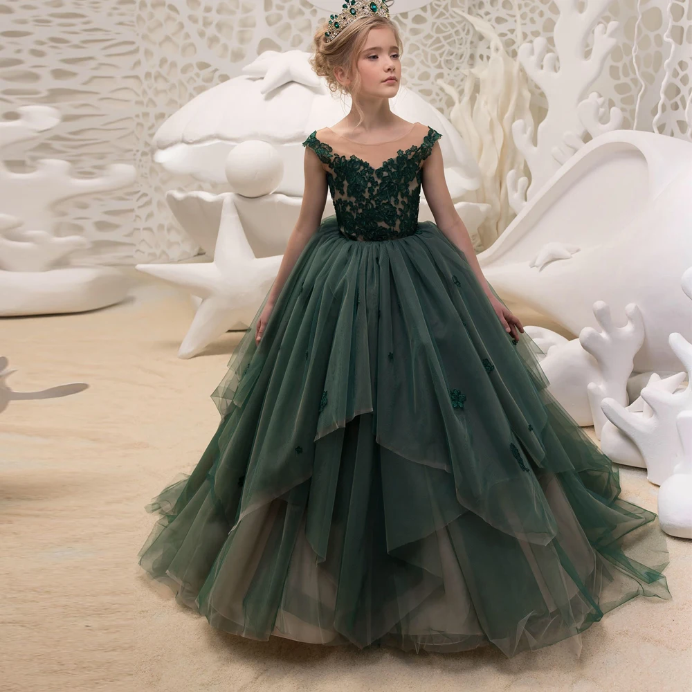 

Cute Kids Flowers Girls Dresses Tulle Pleat Scoop Sleeveless Zipper Ball Gowns Novia Do 2021 New Vestisdos Party