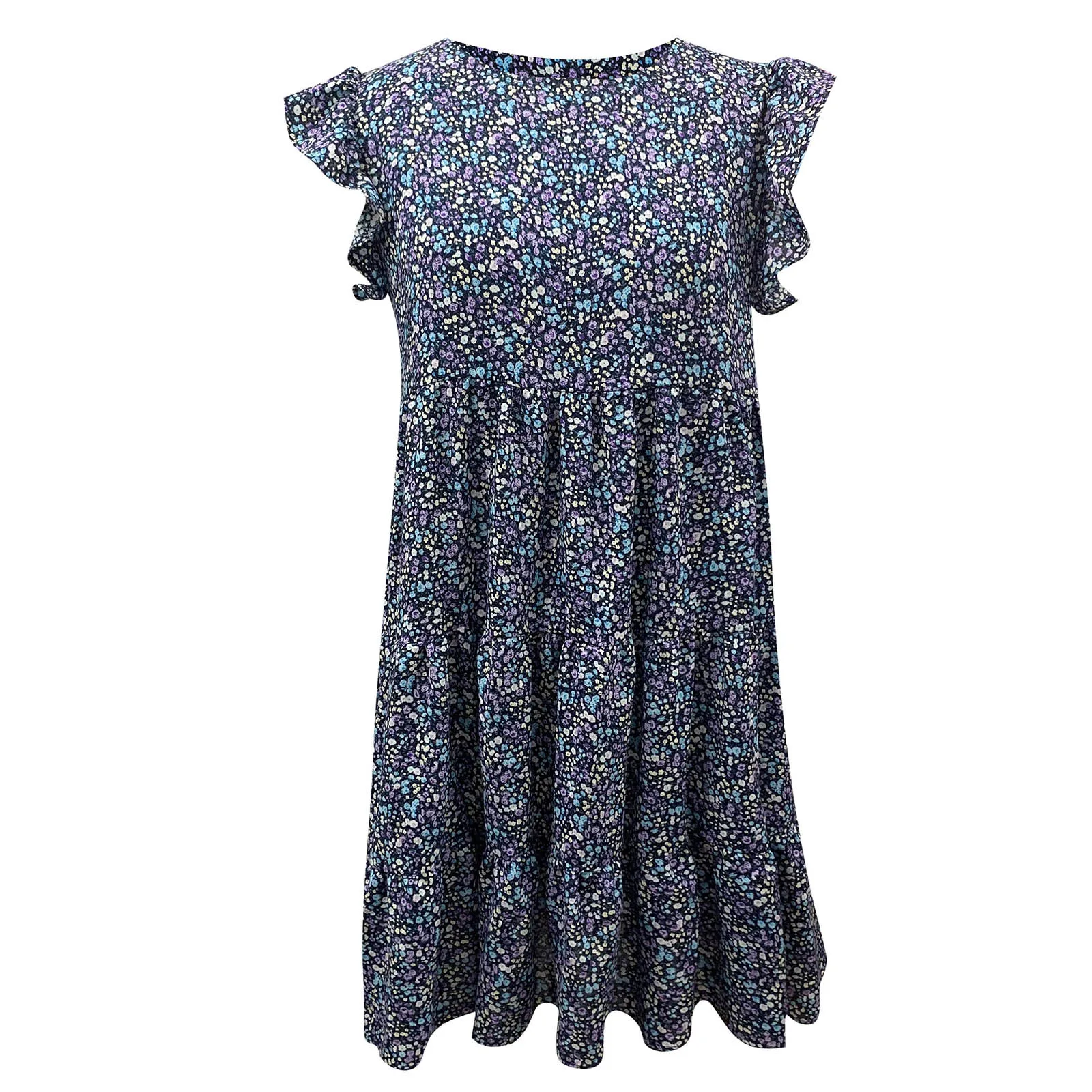 

Women Dresses Summer 2021 Sexy O Neck Floral Print Boho Beach Dress Ruffle Short Sleeve A Line Mini Dress Wrap Sundress Robe