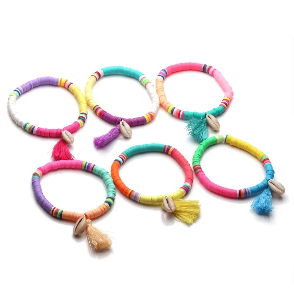 Богемные разноцветные бусины из полимерной глины Heishi белый растягивающийся