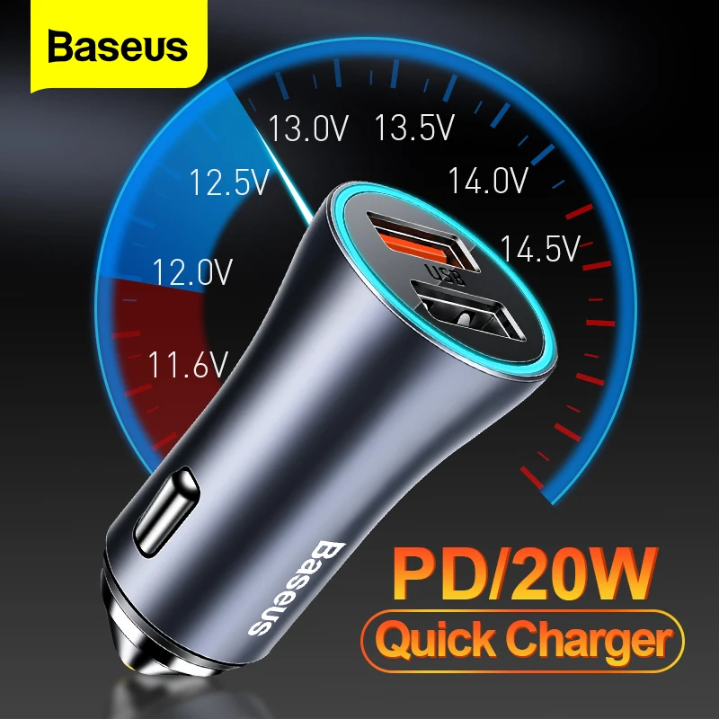 

Baseus PD 20W Car Charger Dual USB Type-C Charger Cigarette Lighter Quick Charging Power Adapter For iPhone QC 4.0 3.0 Charger