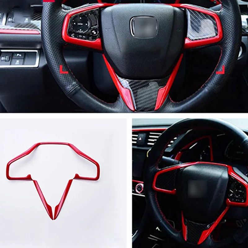 3Pcs Red Style Car Steering Wheel Frame Cover Trim Stickers Fit for Honda Civic 10Th 2016 2017 2018 | Автомобили и мотоциклы