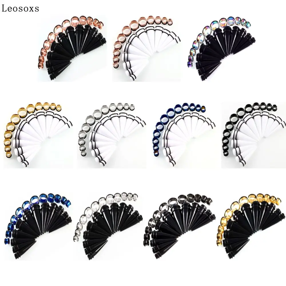 

Leosoxs Large size auricle hot sale set acrylic pointed cone stainless steel channel ear expander 10-20mm
