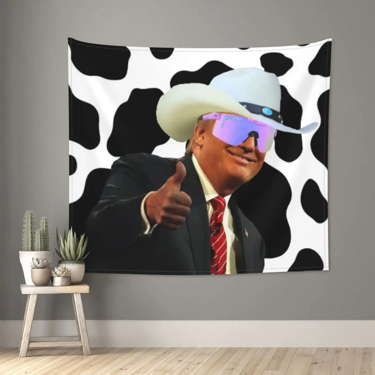 

Trump Cow Cowboy Hat Tapestry Hippie Polyester Wall Hanging Wall Decor Background Cloth Art Wall Blanket
