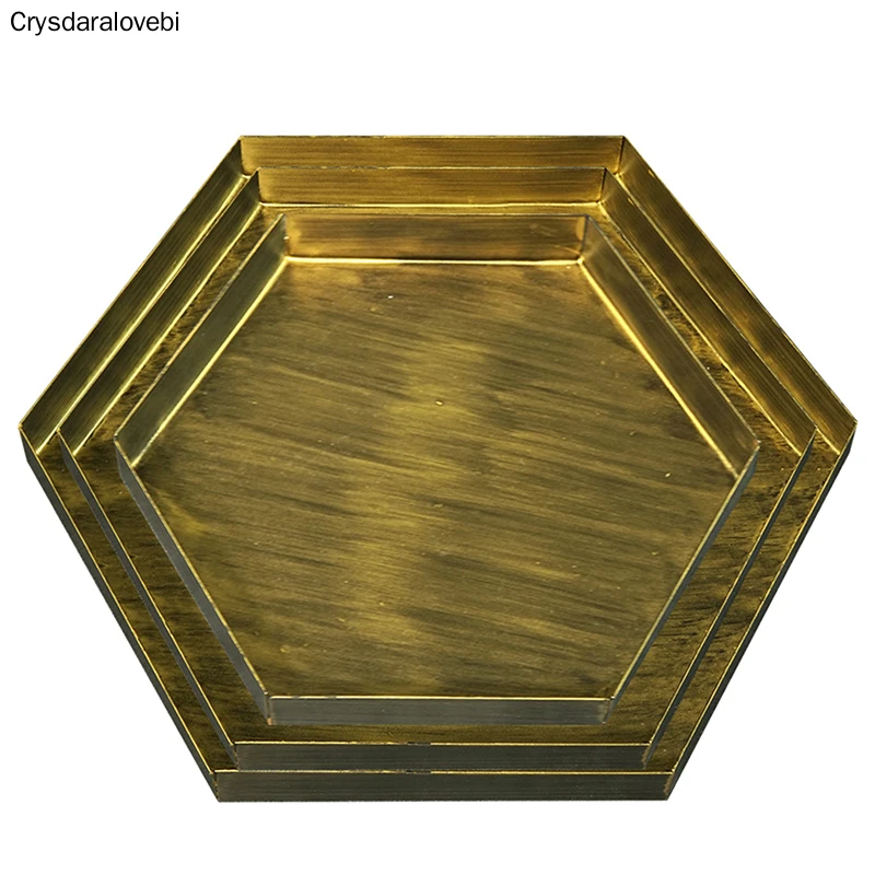 Винтажный Золотой шестиугольный поднос металлическая железная тарелка