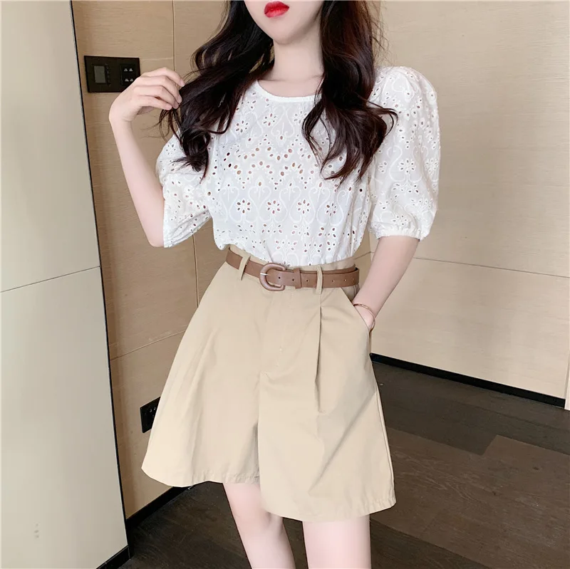 

White Linen Shorts Wide Leg Summer And Spring Shorts Woman High Waist Shorts For Woman Streetwear 2022