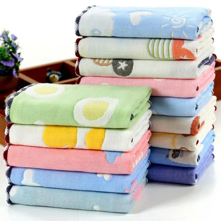 Cute Baby Face Washed Towel Cotton 6 Layers Gauze 25*25cm Square Newborn Infant Printed Cartoon Handkerchief Bathing Wipe Cloth | Мать и