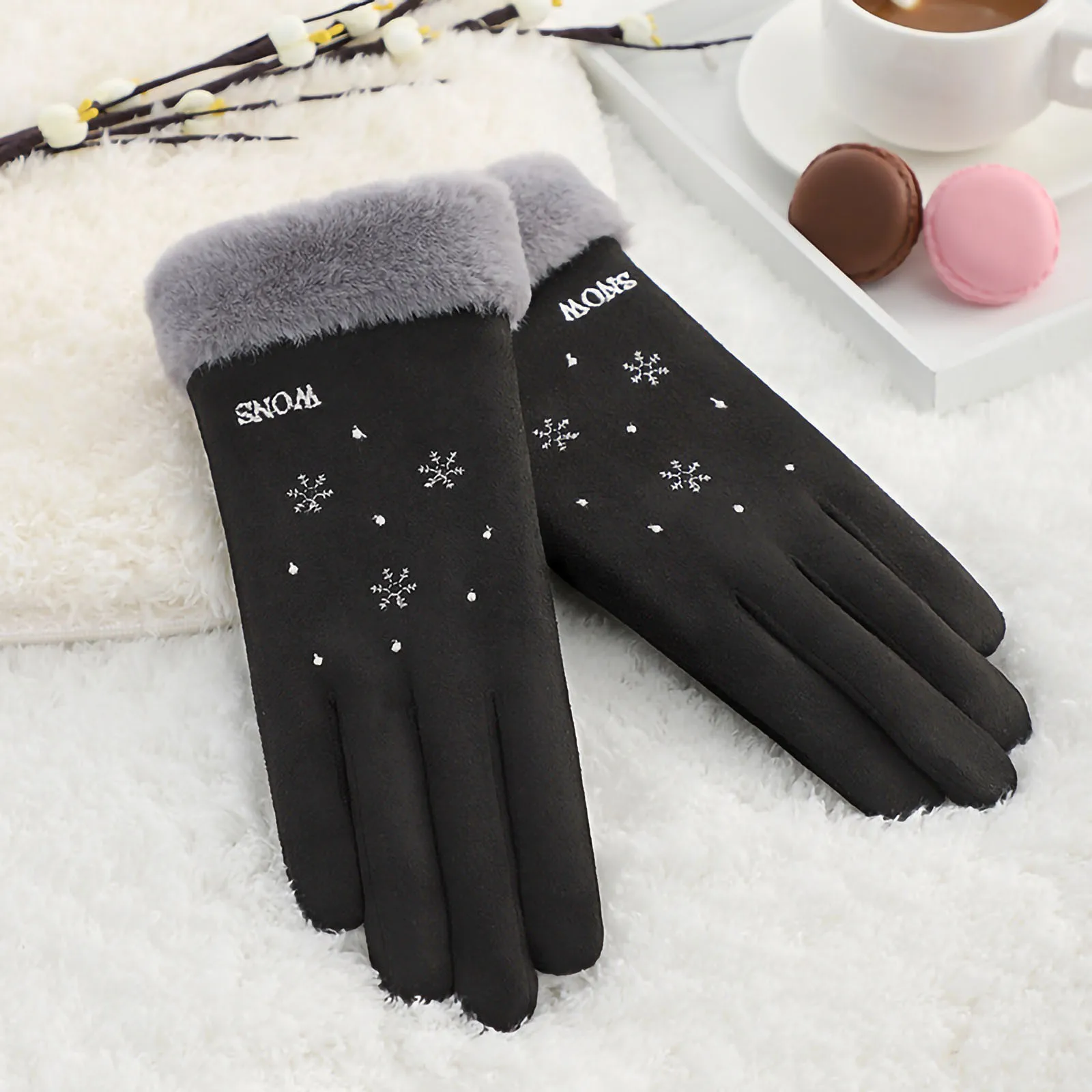 

Women Gloves Winter Touch Screen 2021 Female Suede Furry Warm Full Finger Gloves Lady Winter Outdoor Sport Driving Women Gloves