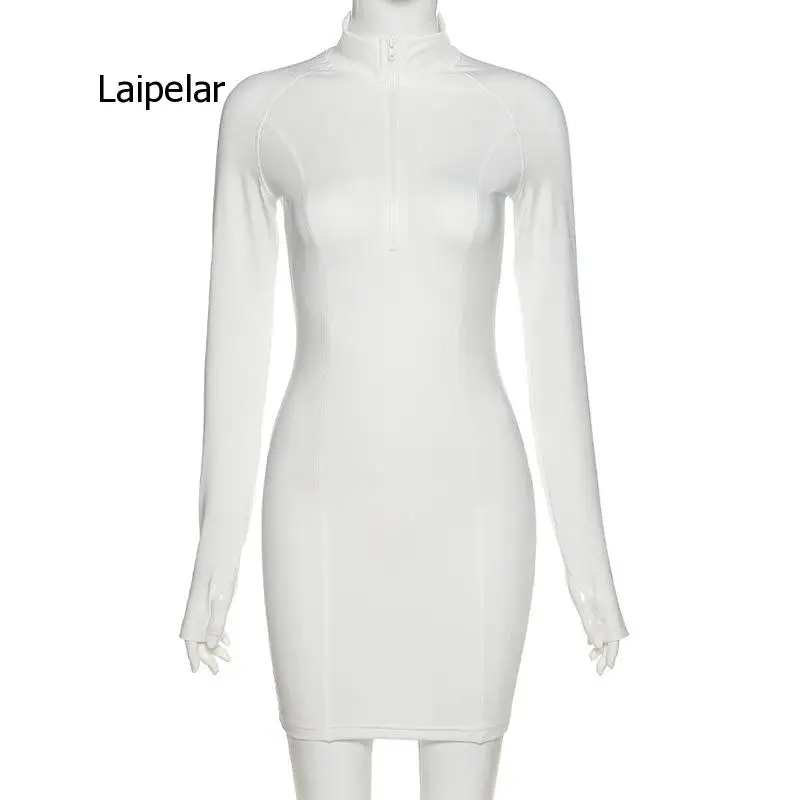 

Sports Leisure Style Solid Zipper Dress Women Basic Street Activity Wear Autumn New Bodycon Dress Female