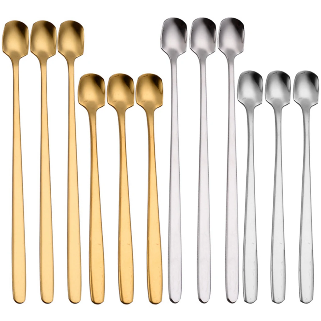 

Stainless Steel Coffee Spoon Long Handle Ice Cream Dessert Tea Spoon For Picnic Drinkware Tableware Kitchen Accessories