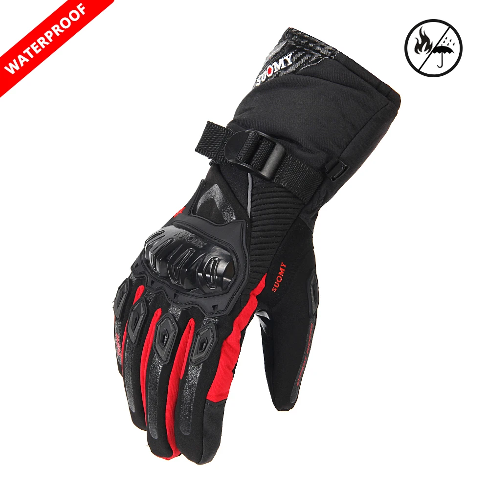 WP-02 RD Waterproof SUOMY Motorcycle Gloves Men Waterproof Windproof Winter Guantes Moto Gloves Touch Screen Motorbike Riding Gloves - Color: WP-02 RD Waterproof