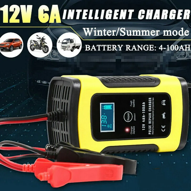 

12V 6A Fully Intelligent Car Battery Charger Maintainer Smart Fast Lead-acid Battery Charger with LCD Display for Car Motorcycle
