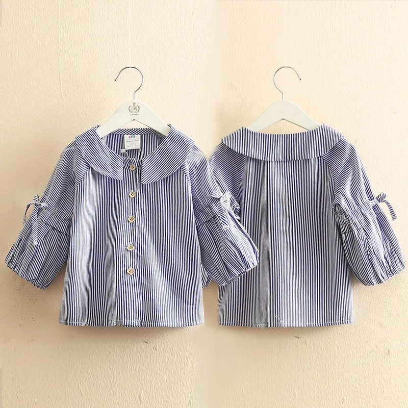 

Baby Striped Long Sleeve Shirt 2021 Spring New Girls' Clothing Children Lantern Sleeve Shirt