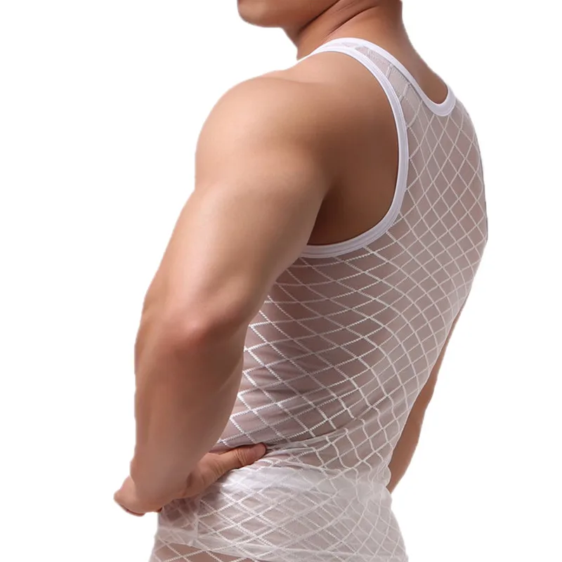 Нижнее белье для мужчин прозрачная сеточка дома безрукавка фитнеса повседневное