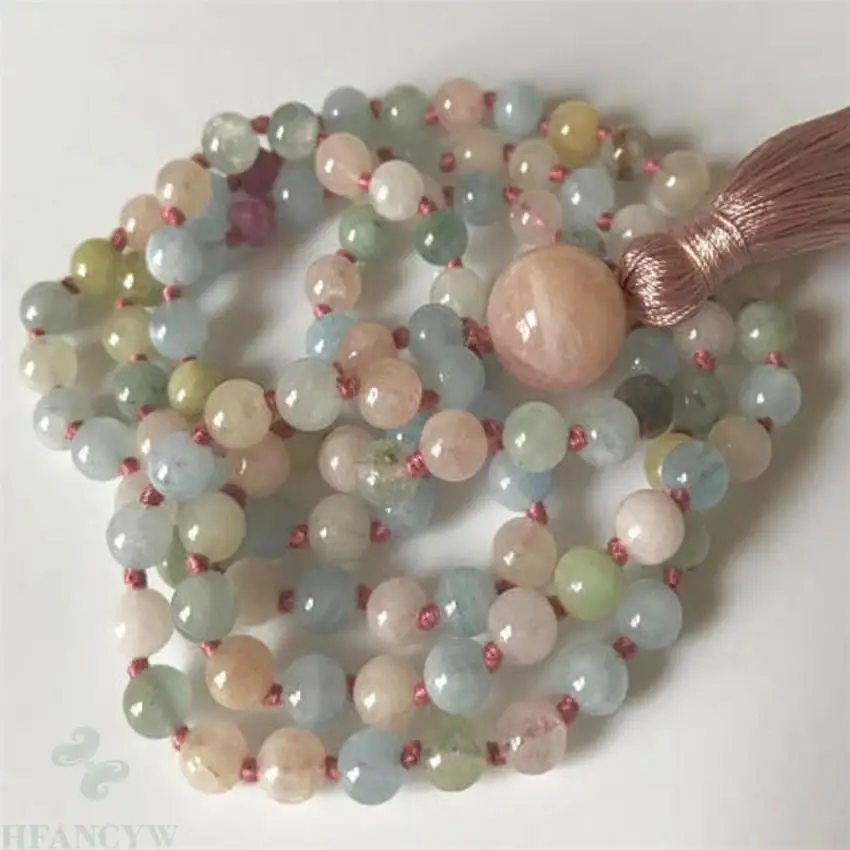 6 мм аквамарин берилл драгоценный камень 108 бриллиантовое ожерелье с кисточкой