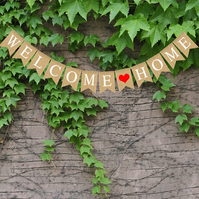 

Welcome Home Banner Burlap Sign Party Buntings For Welcome Party Great For Baby Shower, Wedding Home Party Decor