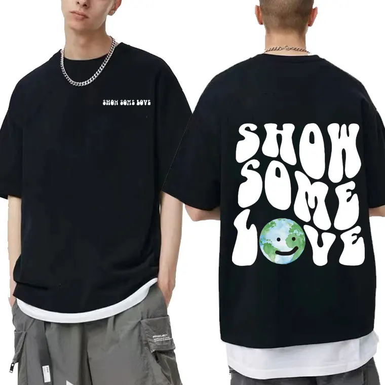 

Show Some Love Tshirt Kawaii Cute Earth Print T Shirts Men Women Oversized Tee Short Sleeve Fashion Mens Womens Cotton T-shirt