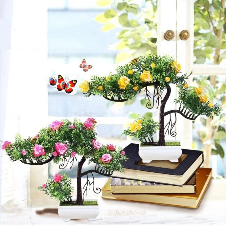 

Artificial Green Plants, Height 26cm, Pink Bonsai Flowers, Home Furnishings, Office Desk Potted Plastic Flowers, Room Decoration