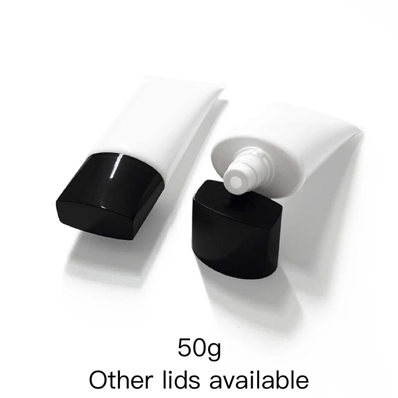 

50g Empty Cosmetic Container 50ml Makeup Cream Lotion Travel Packaging Bottle Flat Style White Plastic Soft Tube Refillable