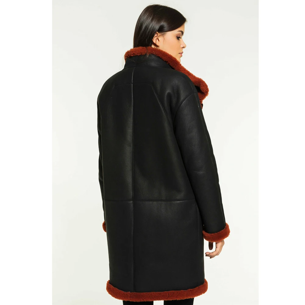 2019 новые женские Повседневное черная дубленка длинная куртка C мехом Турция