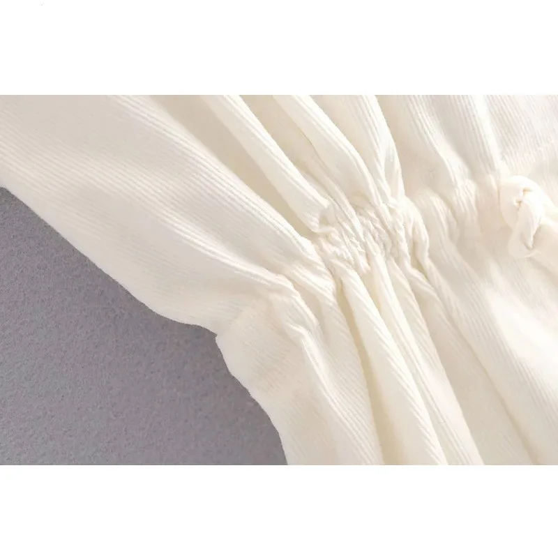 

Zoulv Women Autumn Long Lantern Sleeve Sexy Drawstring Top Fashion 2021 Womens Tops And Blouse V Neck Casual Corduroy Shirt