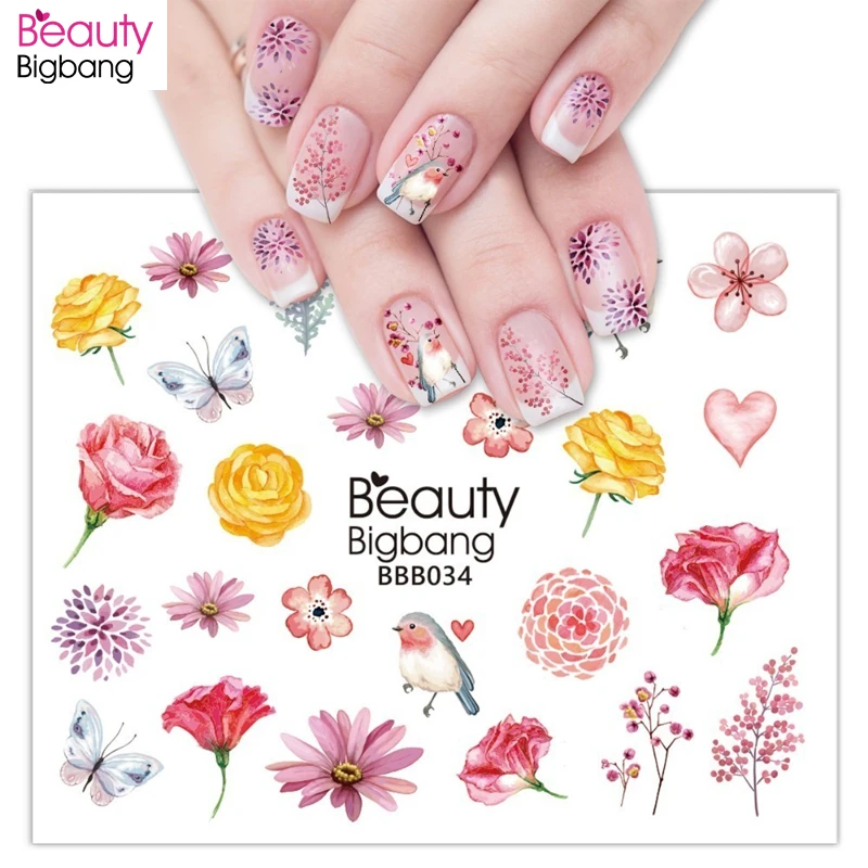 5 шт. стикеры на ногти BeautyBigBang розовый цвет Бабочка птица роза водные наклейки