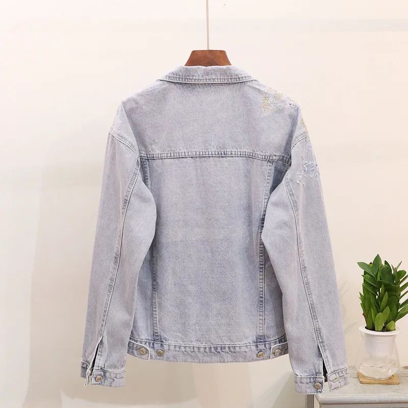 

2020 осенняя куртка с отложным воротником, джинсовая куртка с 3D цветочным украшением, топы для женщин, Chaqueta одежда женская Casaco