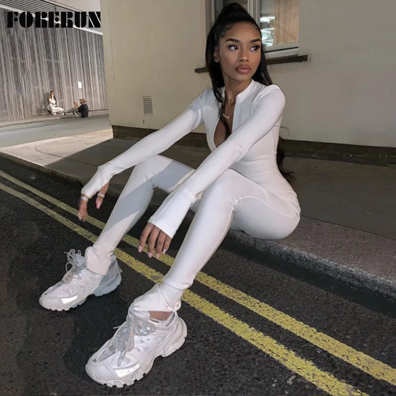 

Комбинезон FORERUN женский с длинным рукавом, однотонный спортивный костюм на молнии, легинсы, комбинезон, слитный наряд