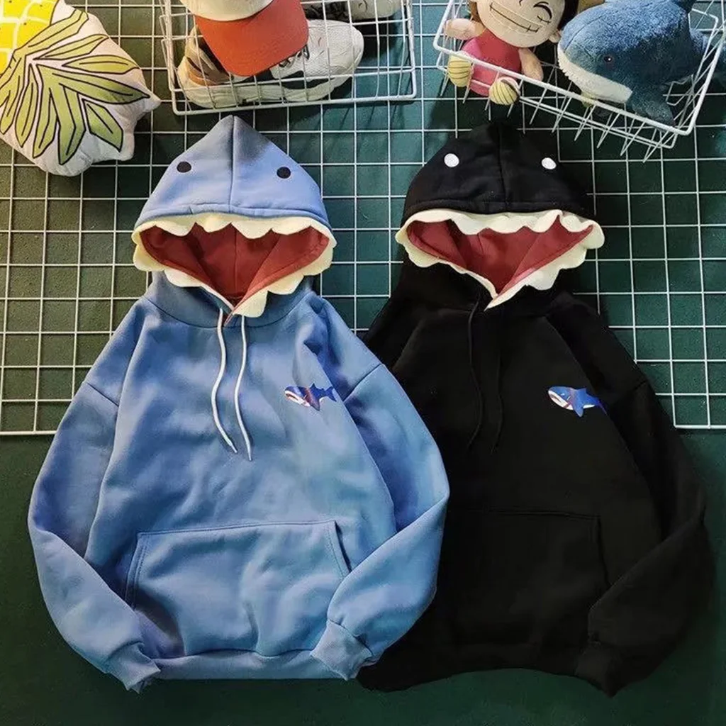

Men Women Funny Shark Teeth Hoodies Harajuku Long Sleeve Oversized Drawstring Sweatshirt Teens Casual Loose Pullover