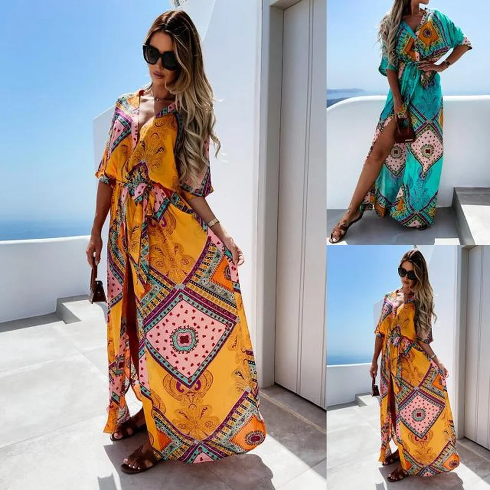 

za women 2022 summer sexy print V-neck irregular dress y shein store official магазин robe femme alt