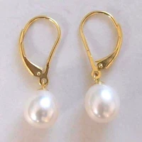 real 8 9mm white pearl 18kgp leverback hook earrings