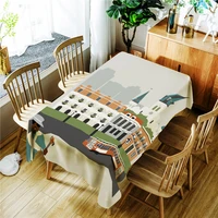 cartoon city building bus printing polyester waterproof tablecloth home decoration washable dustproof rectangular table cloth